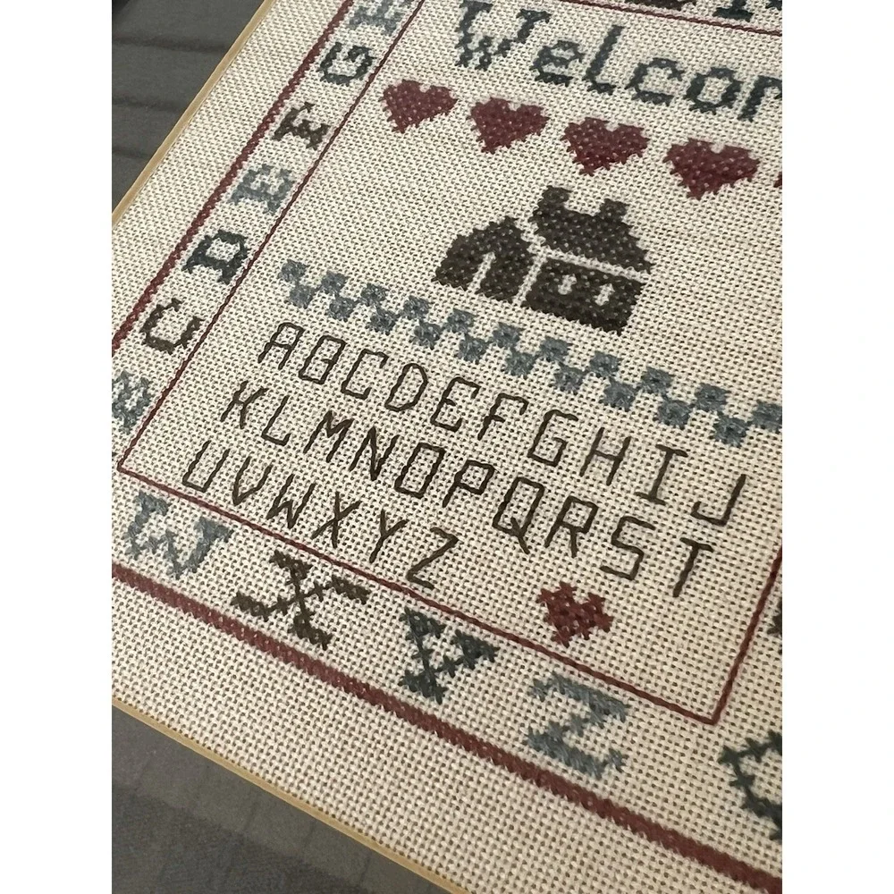 Framed Cross Stitch Welcome Alphabet Sampler 9.25